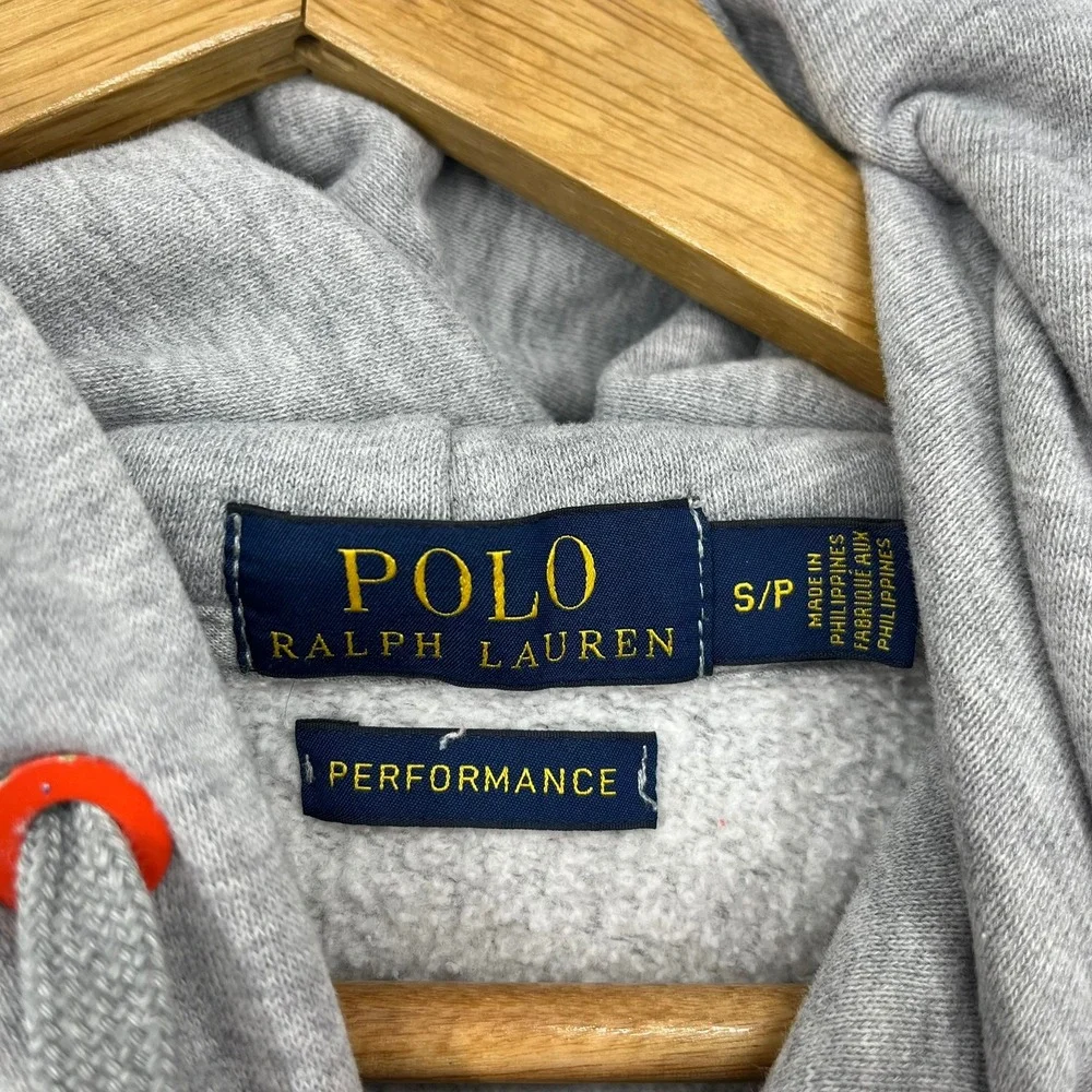 Polo Ralph Lauren Performance Mens Hoodie Heather Gray Orange Pony Small